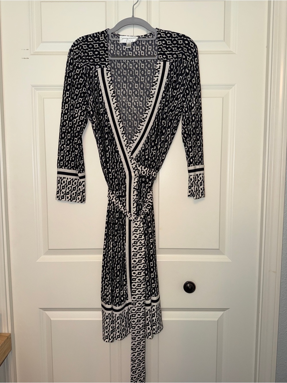 Donna Karan Black and White Geometric Wrap Dress